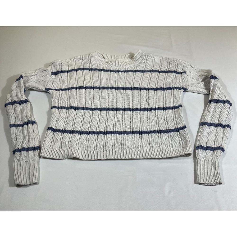 Aéropostale Striped Knit Sweater Womens‎ XS White Blue Ribbed Coastal Prep Crop